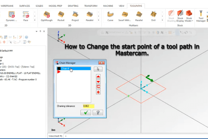 Changing the start point of a tool path in Mastercam.